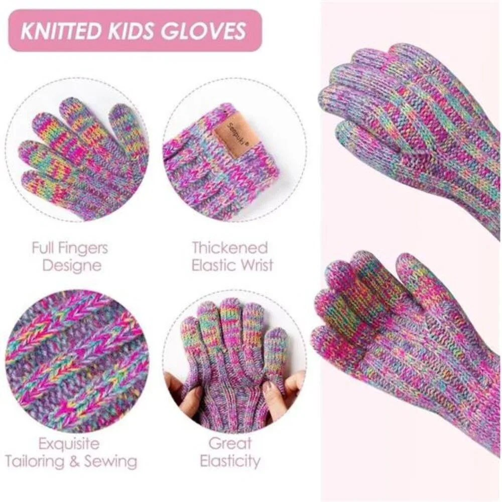 Kids‎ Purple Winter Hat Gloves Scarf Set, Girls Toddler Children Beanie Snow Cap